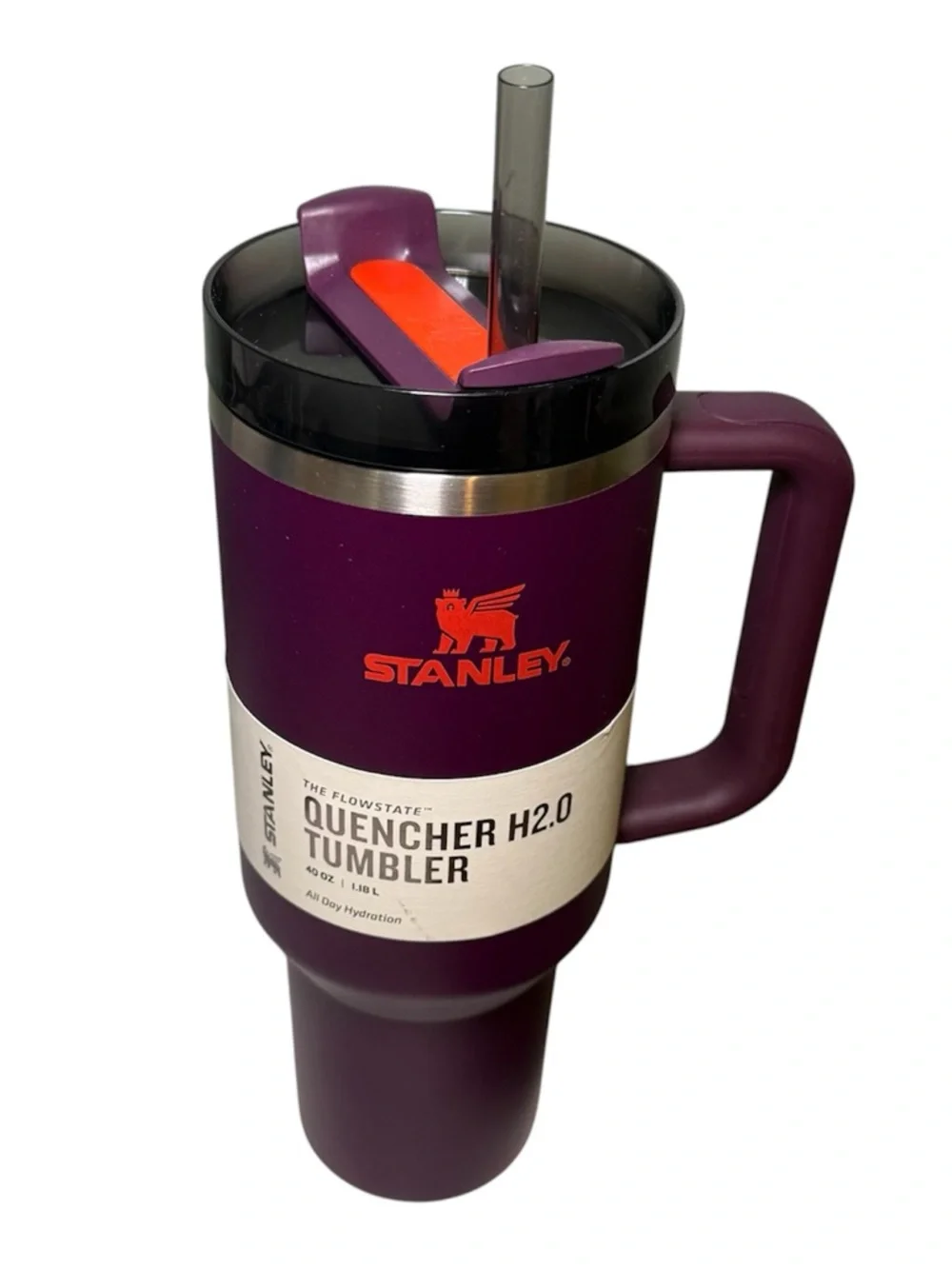 Brand New Stanley Quencher H2.0 Tumbler - Deep Plum with Orange Logo